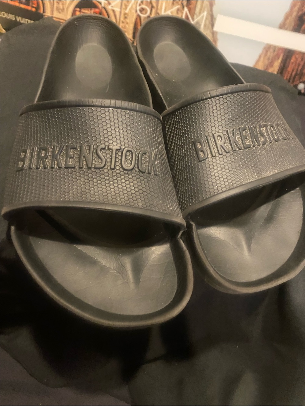 Birkenstock Black Textured Logo Slide